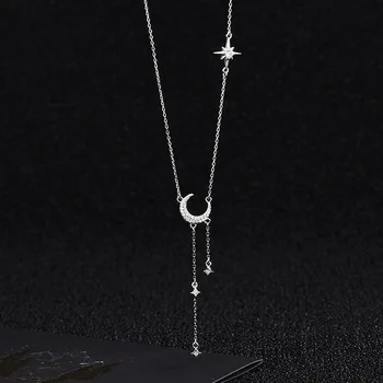 fashion necklace jewelry women 925 sterling silver star and moon necklace jewelry 18K gold plated chain necklace women