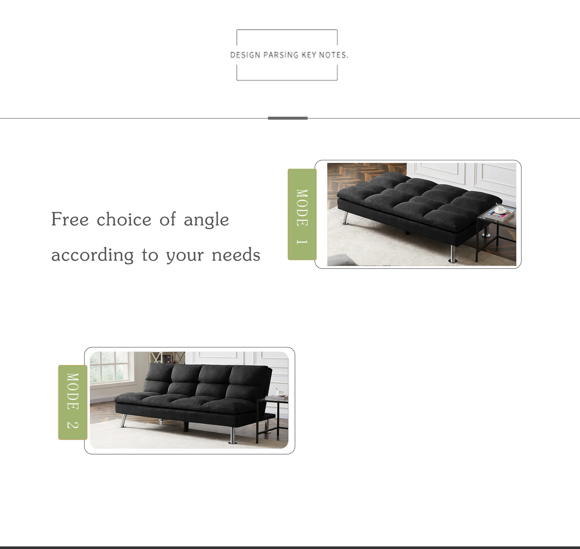 Modern Fabric Convertible Sofa Bed Sleeper Couch Recliner Sofa For