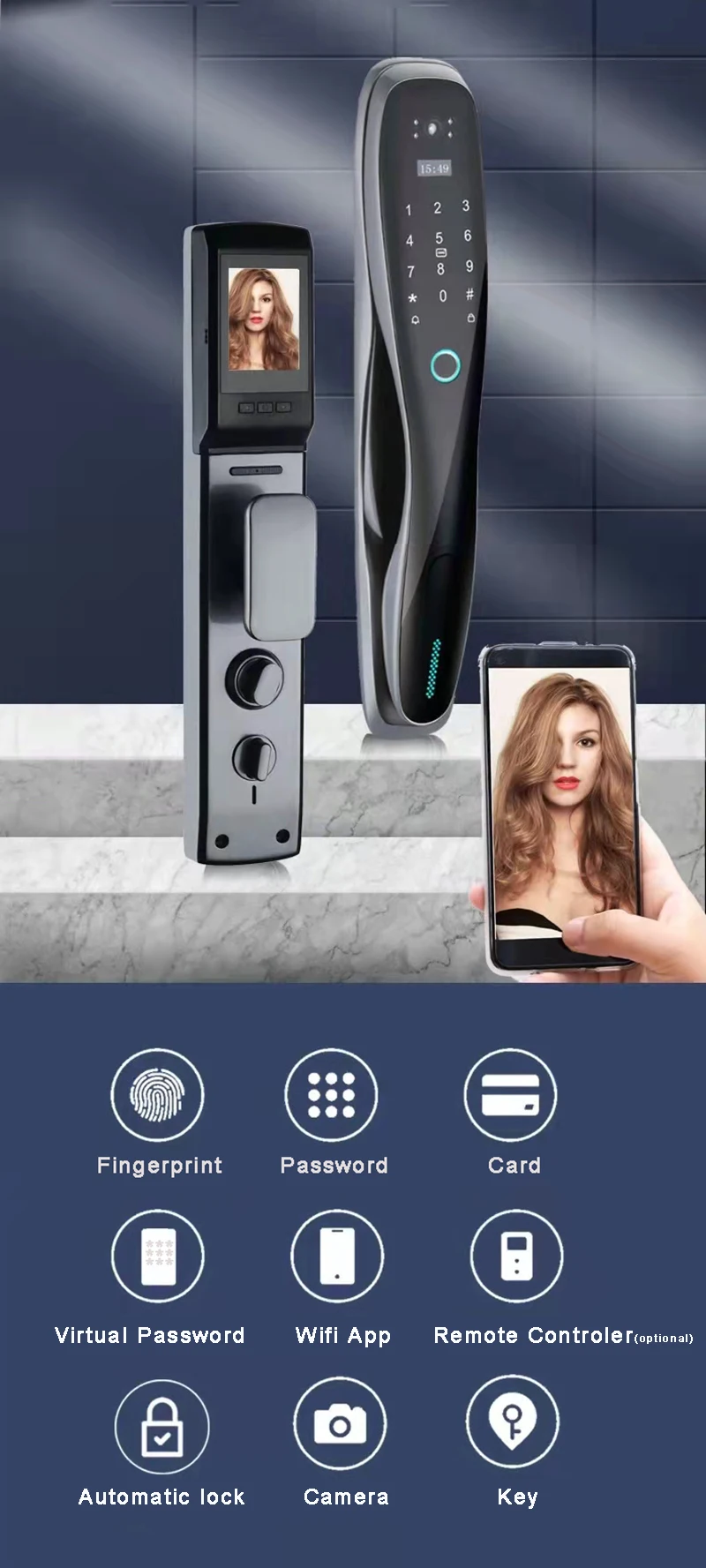 Fully Automatic Camera Door Lock USmart Go App Wifi Biometric Fingerprint Password Key IC Card Smart Door Lock