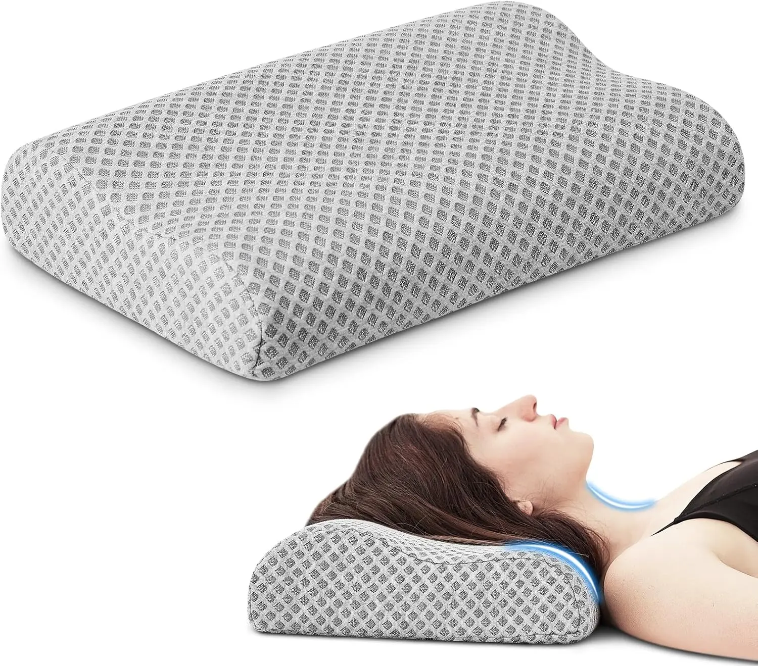 Bantal Penyangga Leher Ortopedi Berkontur dengan Sertifikasi Oeko-Tex Standard 100, Tanpa Bau, dengan Sarung Nyaman dan Bentuk Baji untuk Sandaran Kepala Tempat Tidur