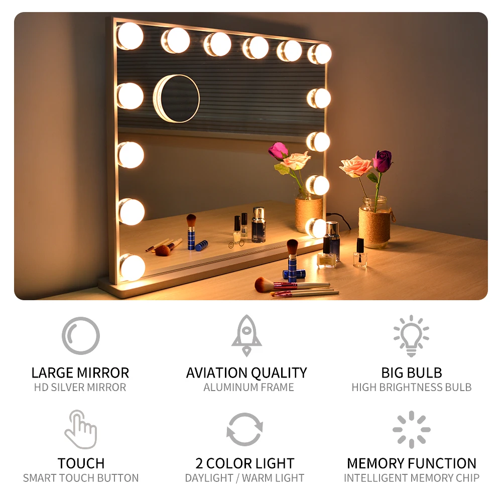 Wholesale Vanity Mirror Square Dresser Lighted Table Girl Adjustable 14