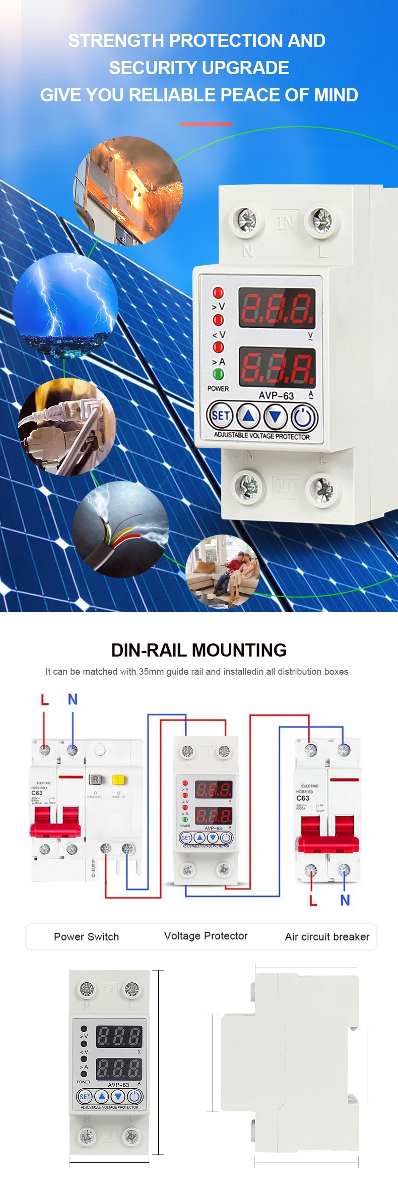 Ac Dc 40a 63a Adjustable Dual Display Over Under And Voltage Protector ...