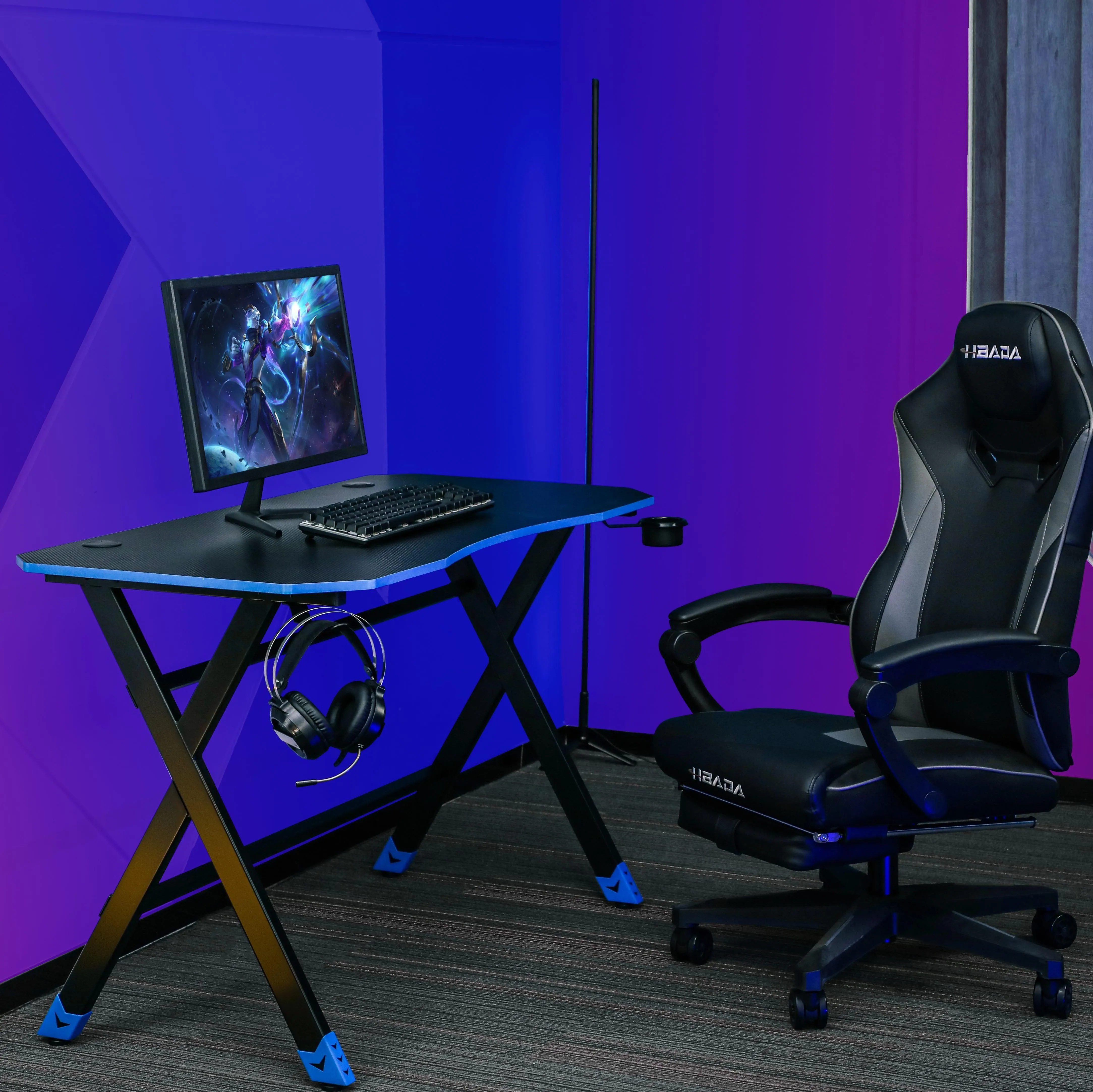 Comput Table Top Desk Pc Gaming Accessories Modern Furniture X Shaped Computer Black Gaming Desk