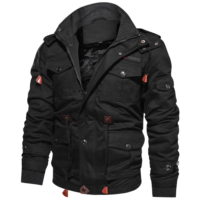2024 New Fashion Men Winter Warm Zipper Pocs Long Sleeve Hooded Coat Stand Collar Solid Color Fleece Thick Casual_voghion.com