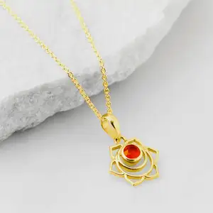 Wholesale High Quality Carnelian 925 Sterling Silver 18K Gold Plated Sacral Chakra Carnelian Crystal Bead Necklace Gemstone