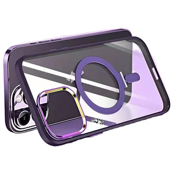 Phone Case for iPhone 15 14 13 Pro Max Shockproof Metal Lens Collapsible Protective with Holder Clear Magnetic Cover