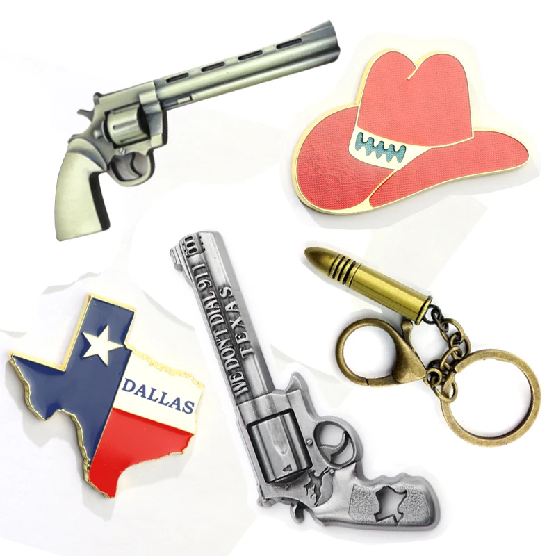 Wholesale Custom Zinc Alloy Pistol Revolver Keychain Texas Tourist