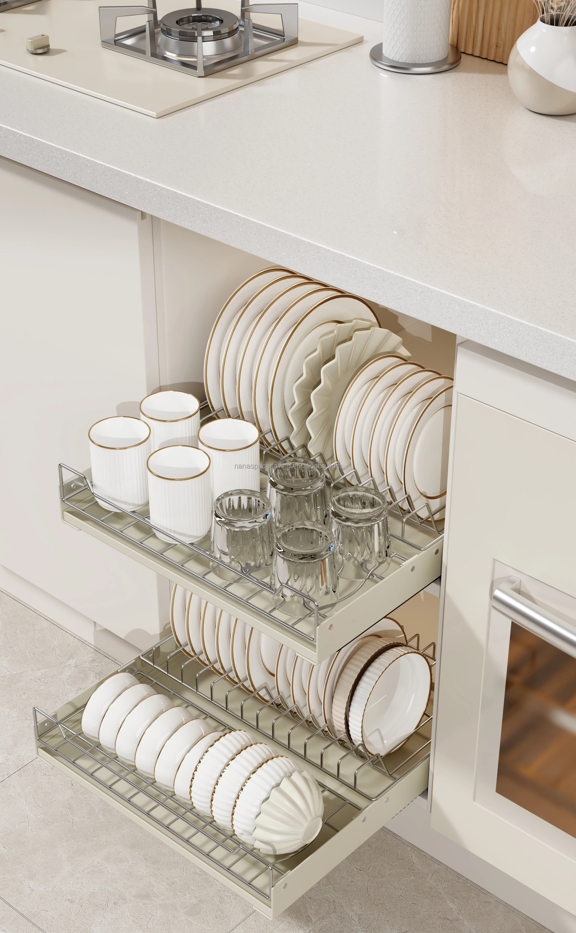 Pull Out Dish Rack Cabinet Shelf Organizer Sliding Out Dish Storage