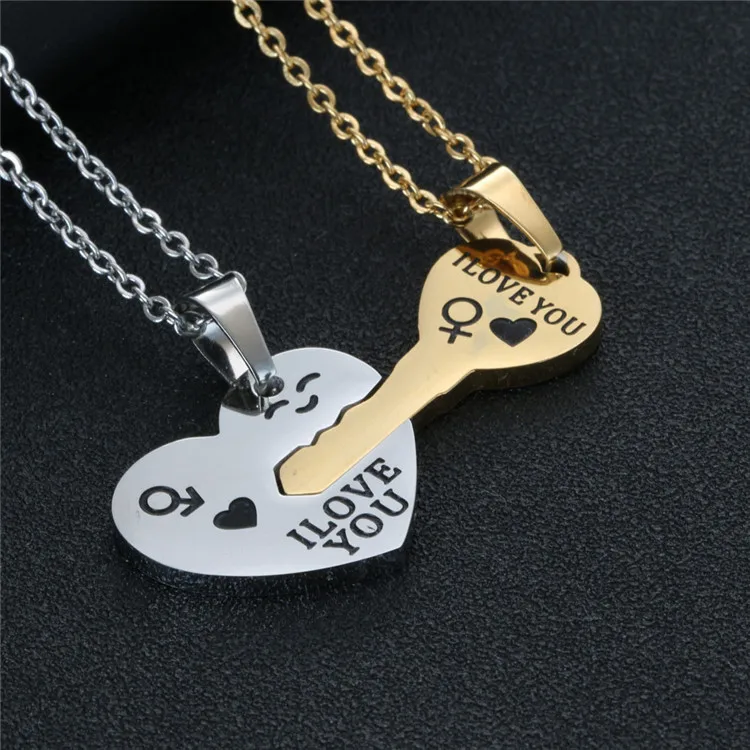 vien Silver and Gold Plated Heart Key Steel Pendant Necklace for Unisex  Love Couple Silver, Gold-plated Stainless Steel Locket Set Price in India -  Buy vien Silver and Gold Plated Heart Key Steel Pendant Necklace for Unisex  Love Couple Silver, Gold