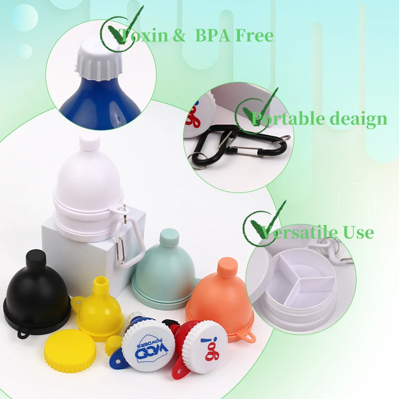 Горячая распродажа пластиковая переносная Воронка с логотипом на заказ 50 мл контейнер для протеинового порошка воронка бутылок водой и