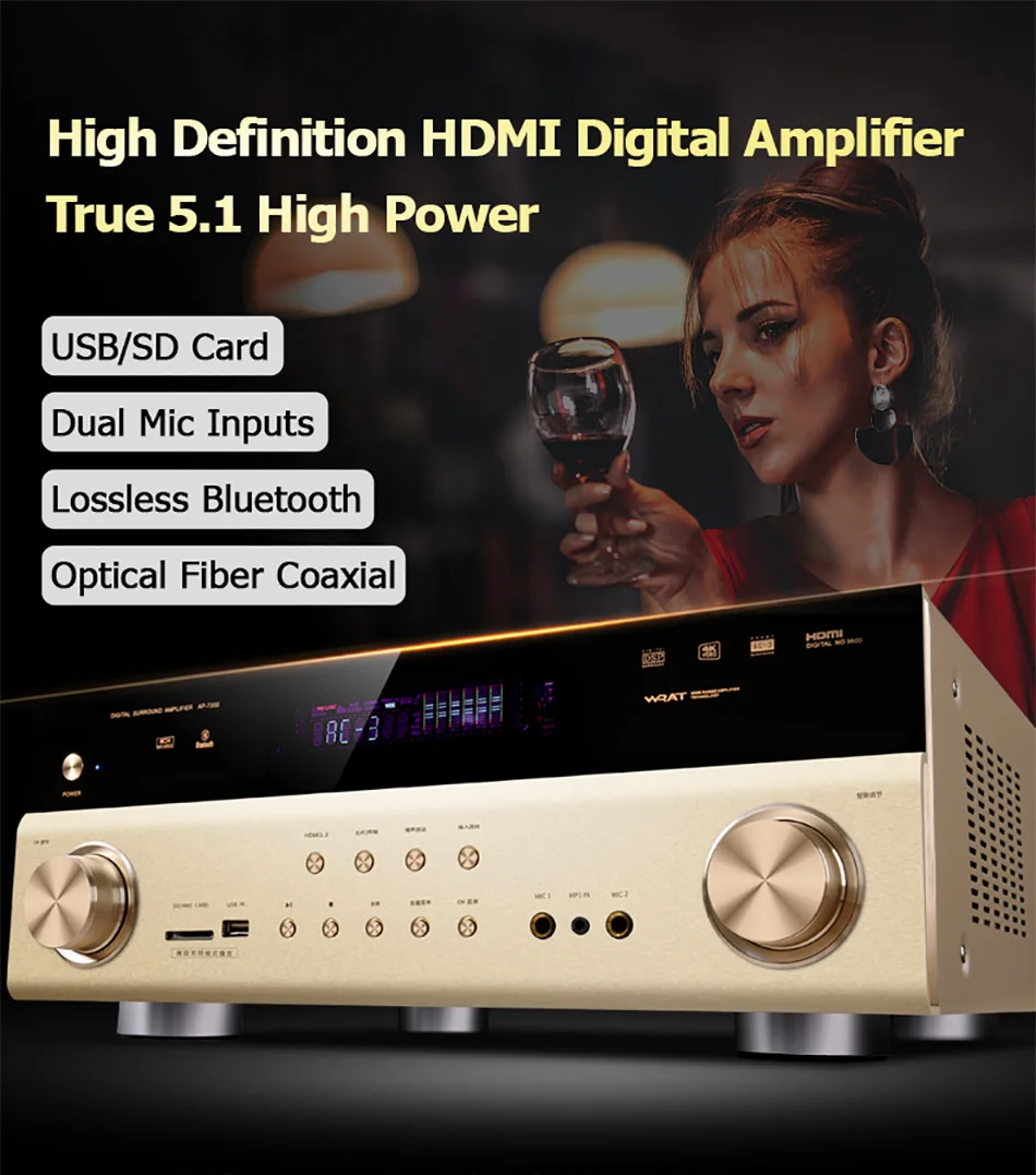 Power Amplifier Hifi 5.1 Bt 5.0 Amplifier Av Home Theater Subwoofer