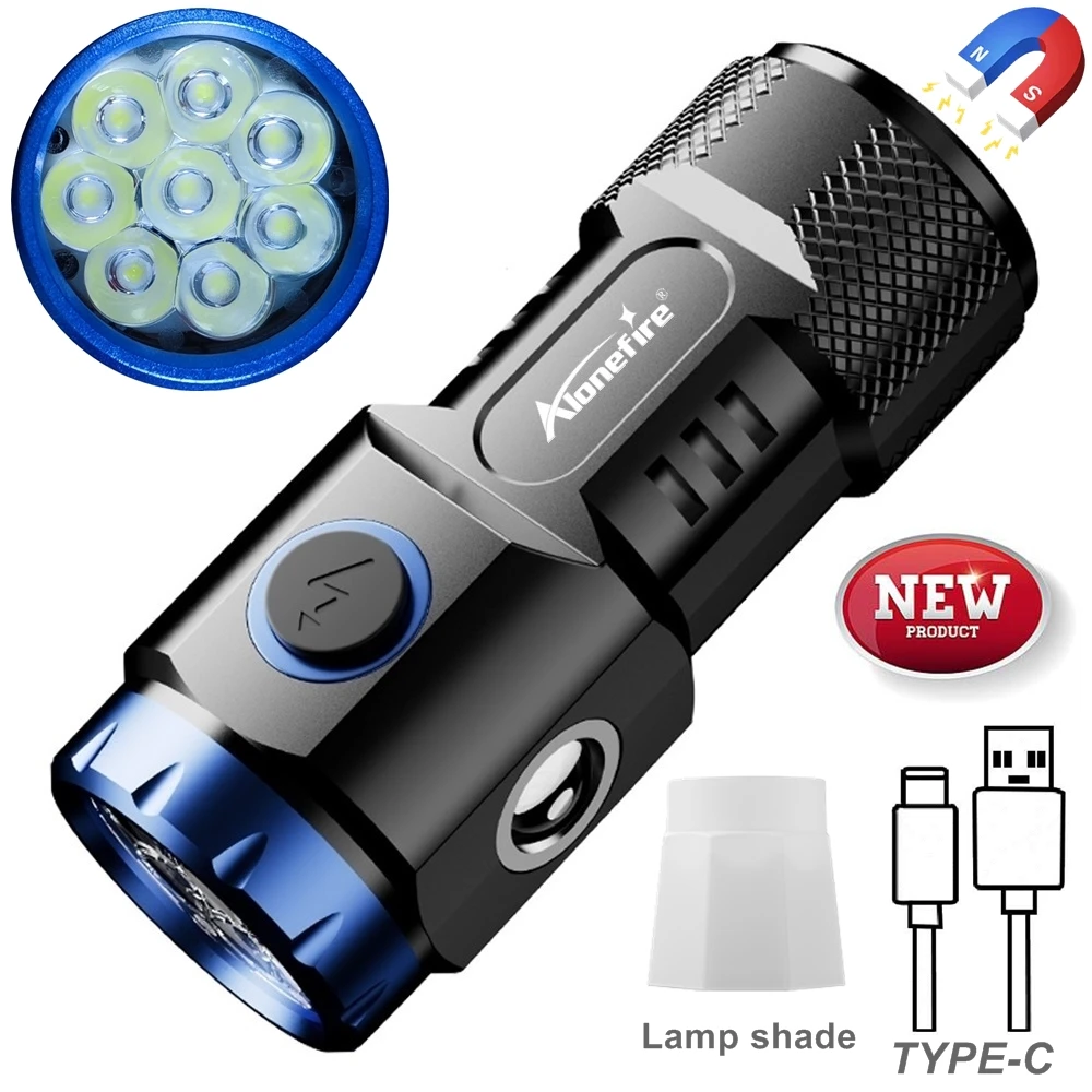 6x Led High Bright Mini Palm Small Flashlight USB Rechargeable Portable Magnet Torch Outdoor Hiking Camping Home Work Car Torch