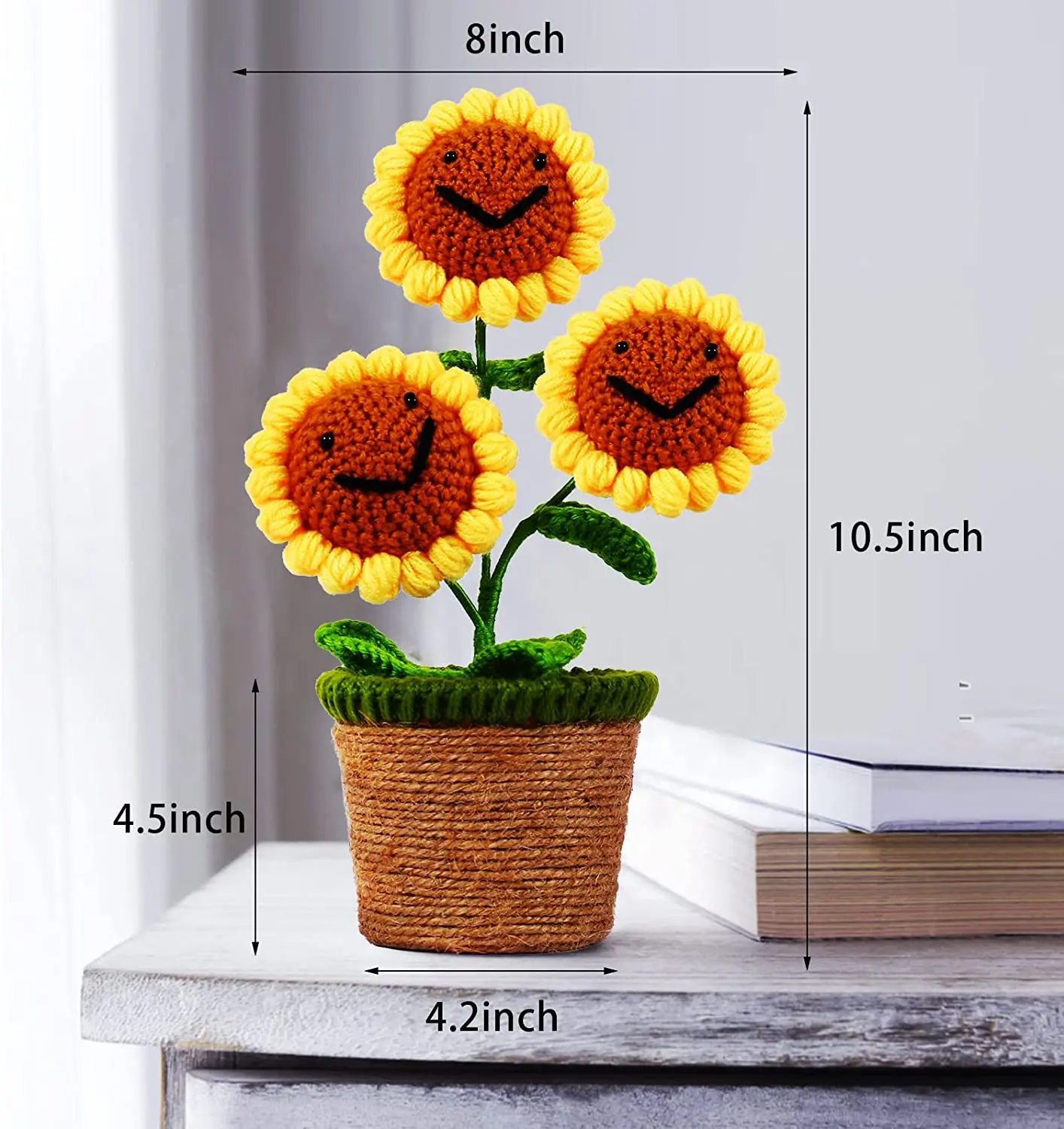 MAIBAOTA Mazzo Di Girasoli A Uncinetto Fatti A Mano In Vaso – Fiori Finti In Cotone Di Latte, Regalo Per Laurea, Insegnanti, Casa E Ufficio, 10x14 Cm