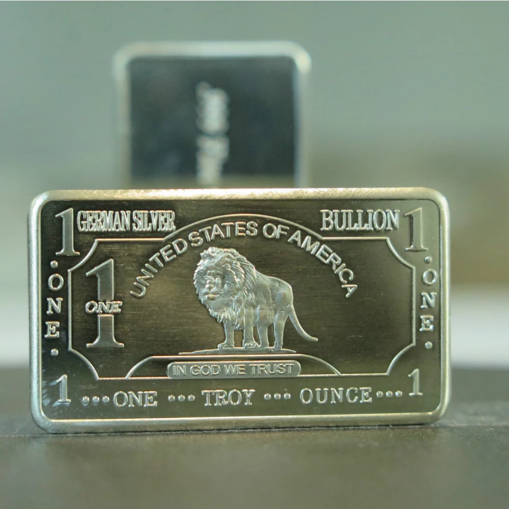 German Silver/Cupronickel Alloy of Zinc Copper and Nickel 1 oz Fine German Silver Lion Bullion Bar A157L