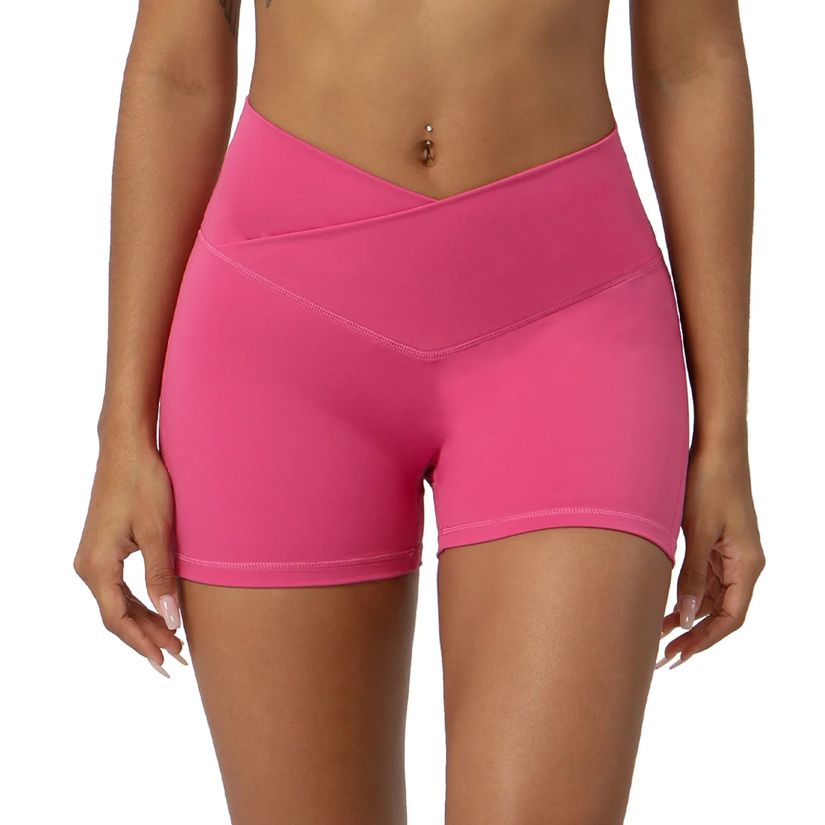 Peach Hip Lift Yoga Shorts Elastic High Waist Cross Waist Tight Fitness Running Shorts C preview