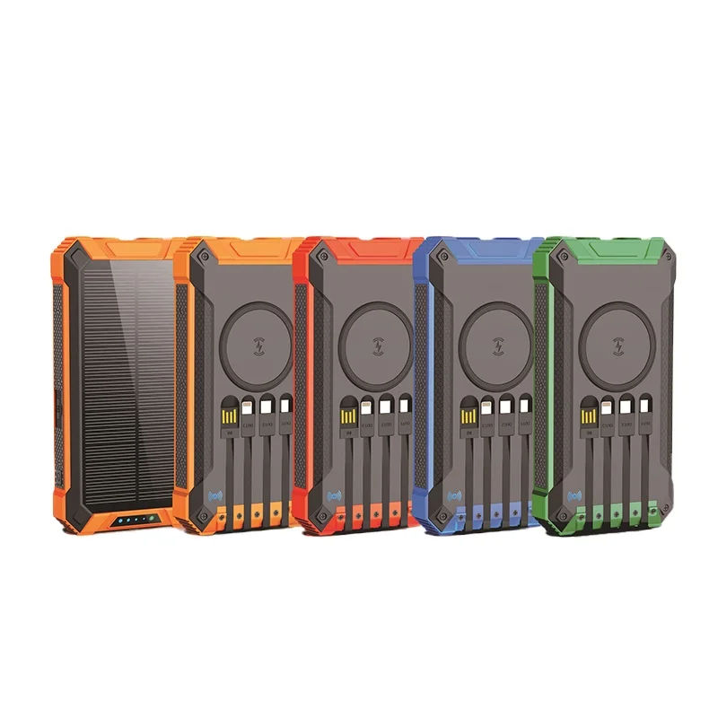Solar Charging Treasure 20000mAh Wireless Fast Charging Power Bank Outdoor Portable Line Mobile Phone Mobile Power