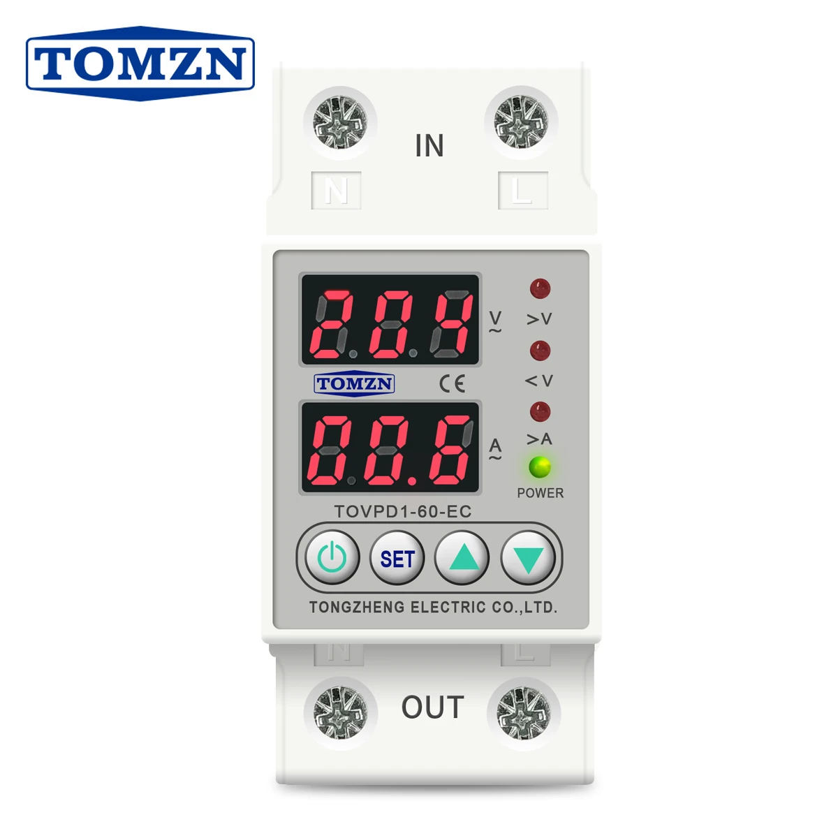 60A Din Rail 230V Adjustable Over Voltage and Under Voltage Protective Device Protector Relay TOMZN TOVPD1-63-EC