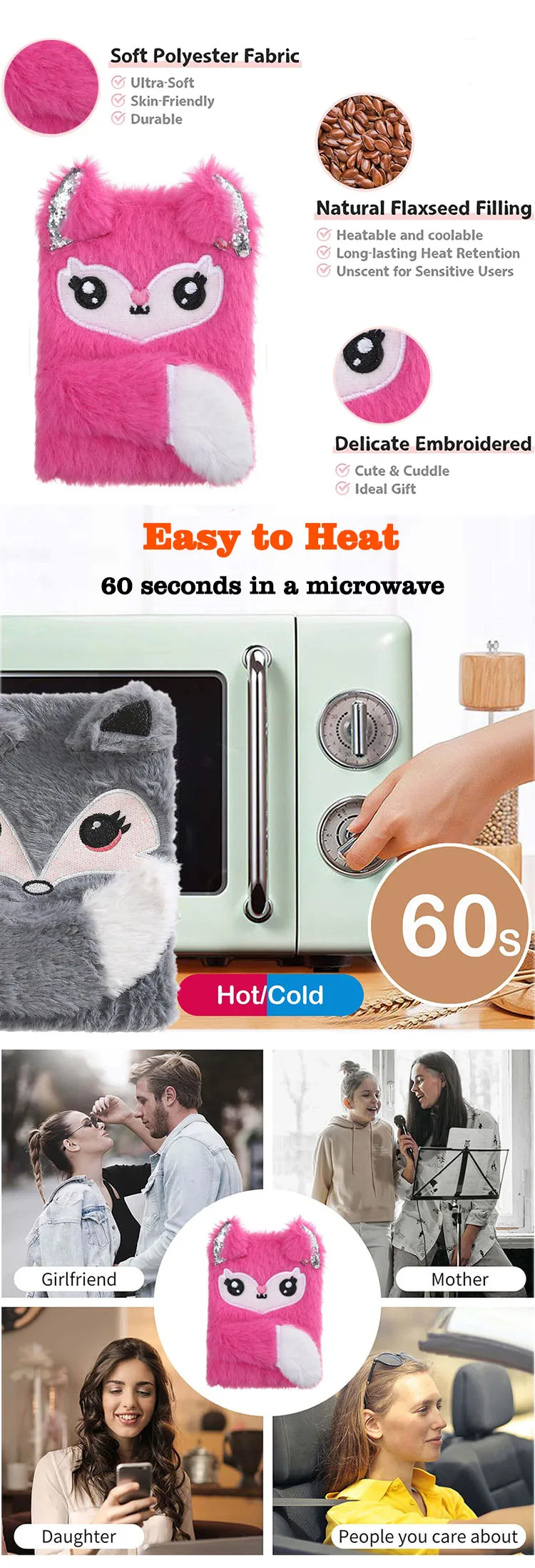 custom wholesale cute animal reusable hot pack warmer heating pad for menstrual cramps therapy