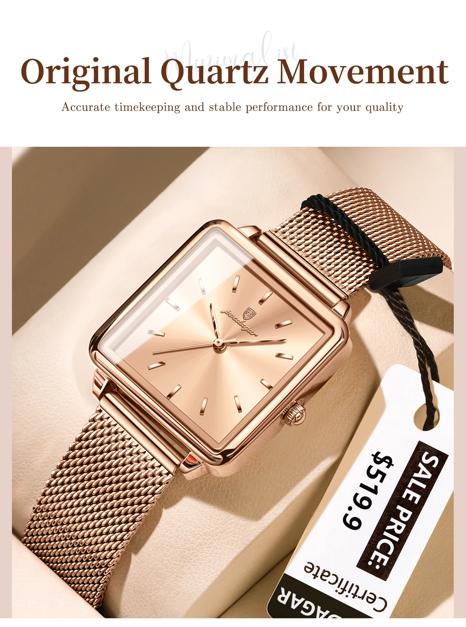 POEDAGAR 793 New Arrival Women's Square Fashion Quartz Watch Simple Design Mesh Steel 30M Waterproof Leisure Watches for Ladies