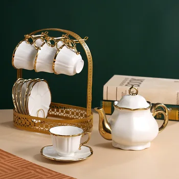 Coffee cup and saucer High-end Gold edge English afternoon tea set 13-piece minimalist luxury coffee and tea making set