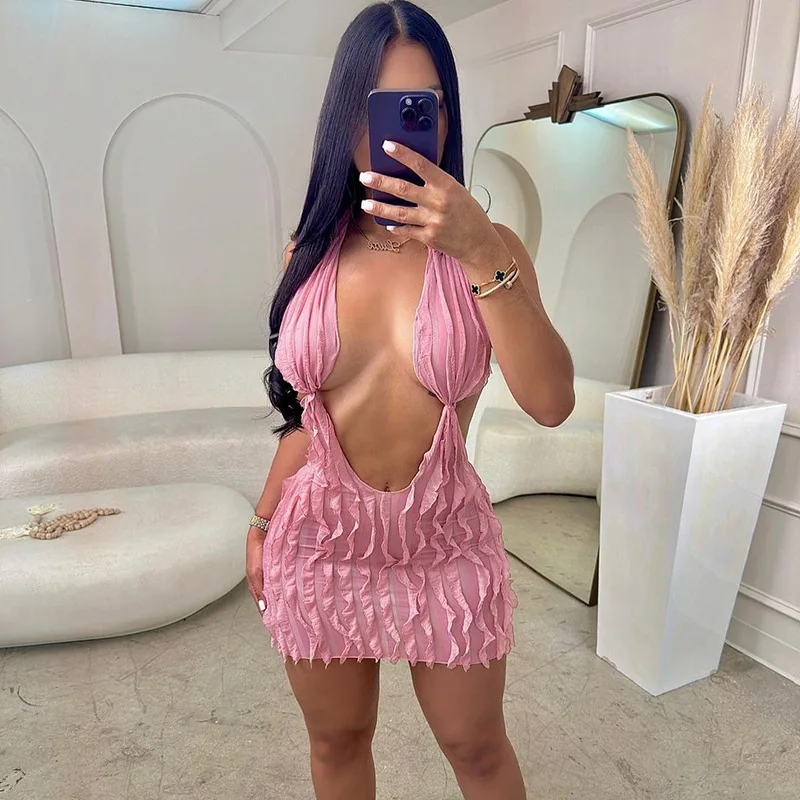 sexy open clothes YCNYCHCHY Sexy Deep U Party Club Dresses Side Open Backless Hot Erotic Mini  Dress Summer Sleeveless Halter Sexy Dress For Women Clothes main image 0