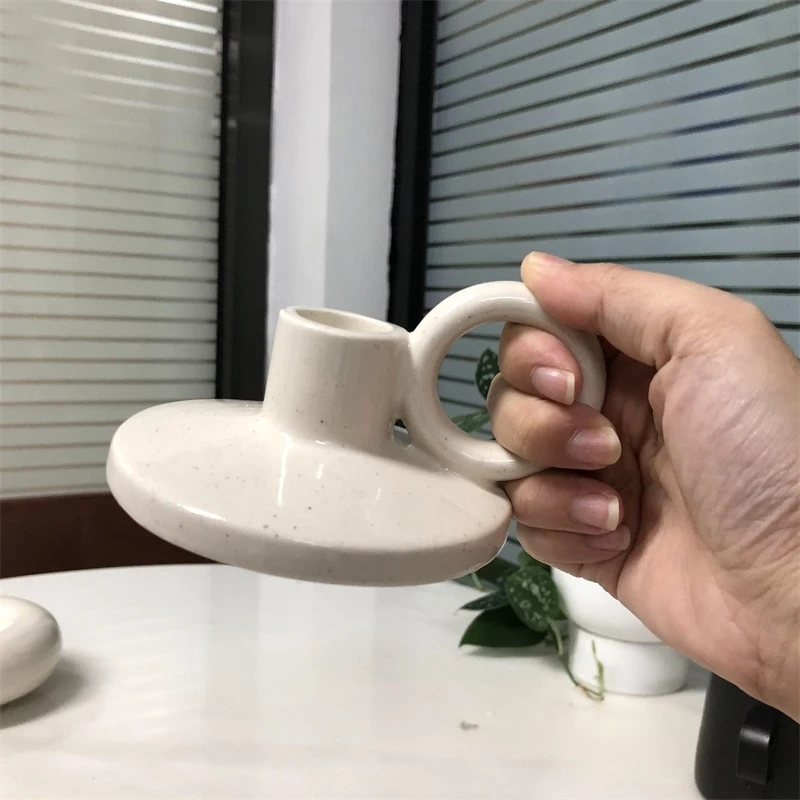 Nordic Style Ceramic Candlestick Modern Handheld Candle Holder Ornaments Home Living Room Minimalistic Candle Holder Taper Stand