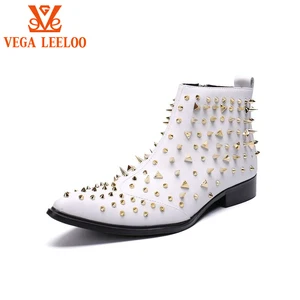 Trend British Pointed Boots Rhinestone Decoration Good Brand Leather Men's Boots F2145
