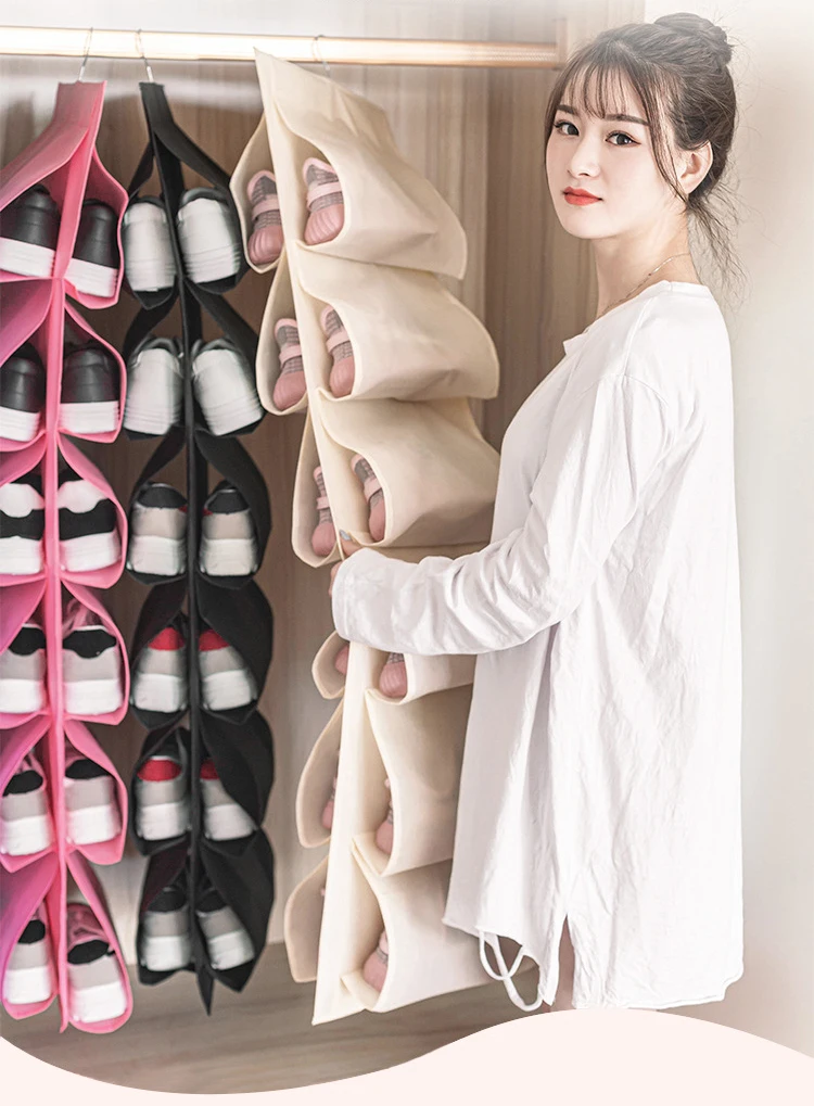 Porte-Chaussures Suspendu 24 Poches - Organisateur De Rangement En Maille Nylon