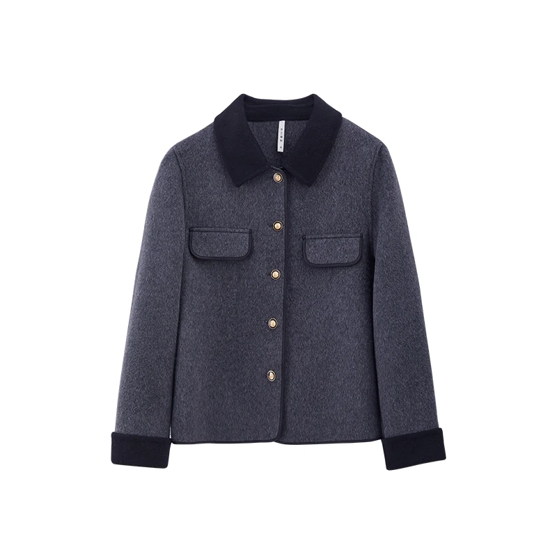 Women Autumn New Fashion Blend Short Blazer Coat Vintage Long Sleeve Female Outerwear Chic Femme