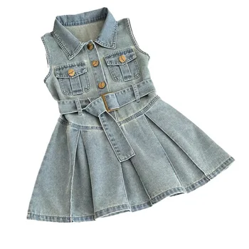 2024 baby girl dress summer new style sleeveless fashionable soft comfortable denim girls baby princess dress