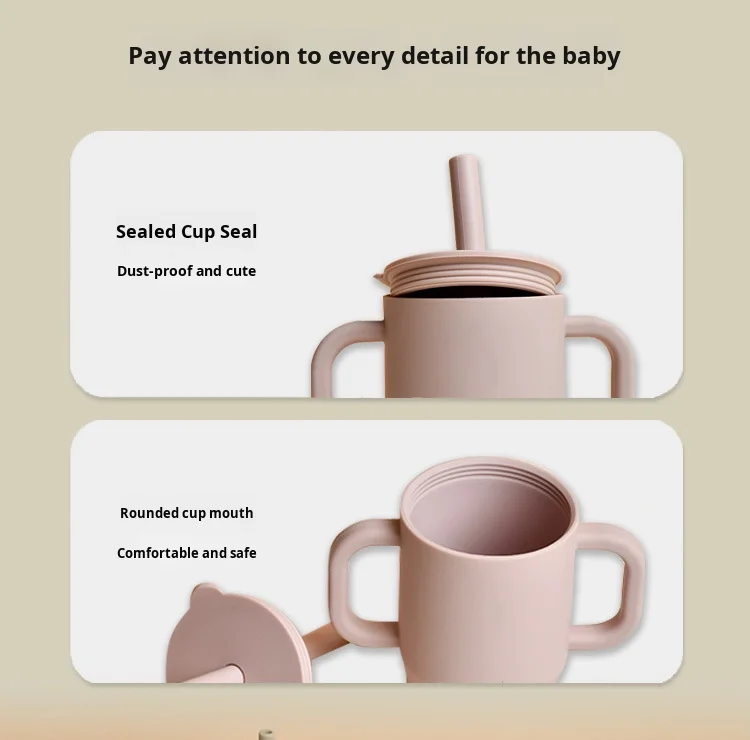 American Style Anti-Scalding Silicone Straw Cup Double-Ear Drop-Resistant High-Temperature-Resistant Snack Cup for Baby Learning details