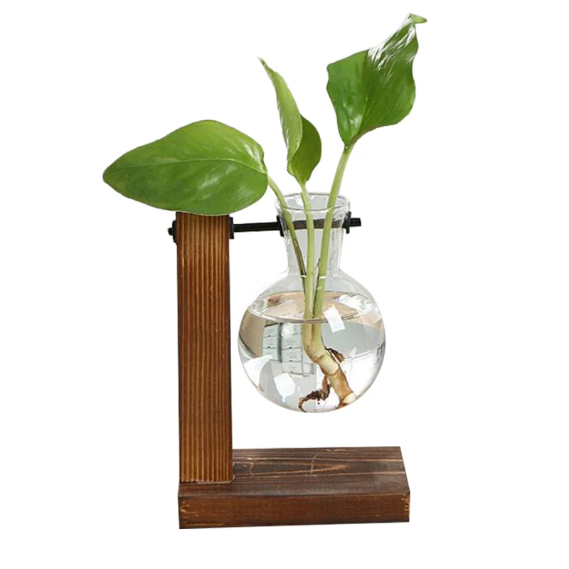 Glass and Wood Vase Planter Terrarium Table Desktop Hydroponics