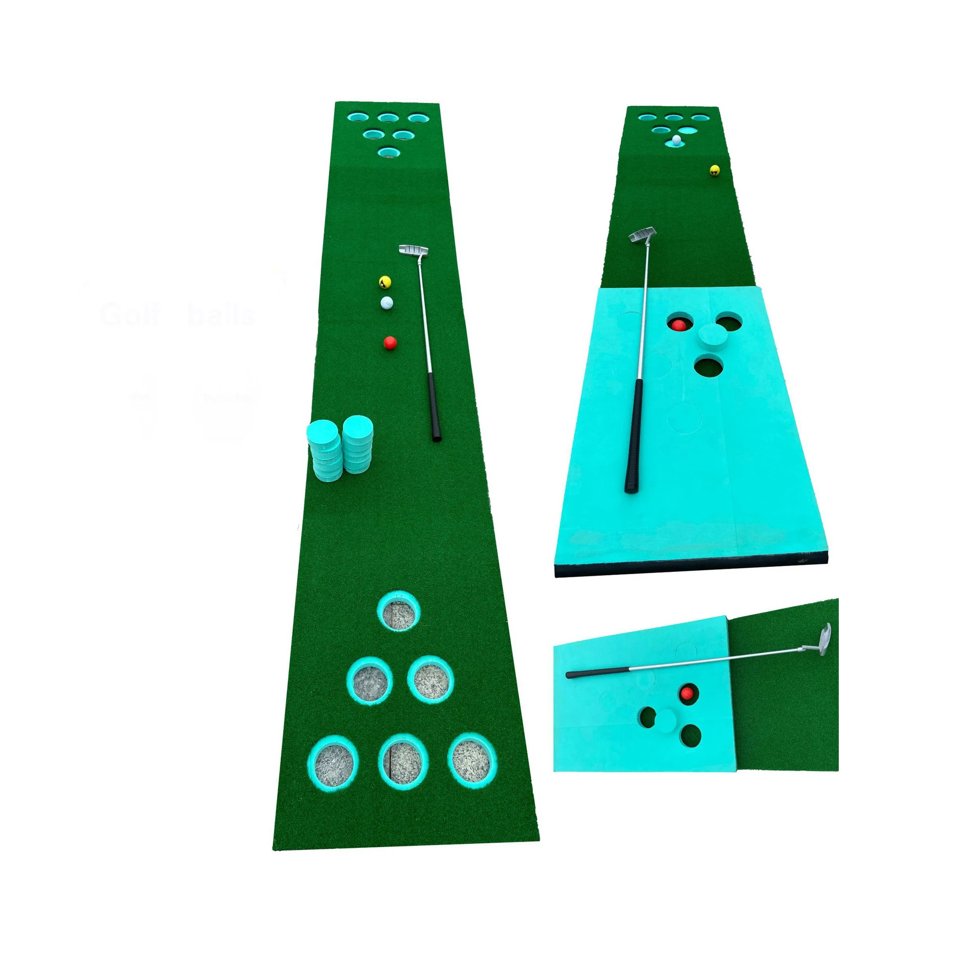 Portable Golf Putting Green 6 Golf Hole Cover Putting Mat Game Set