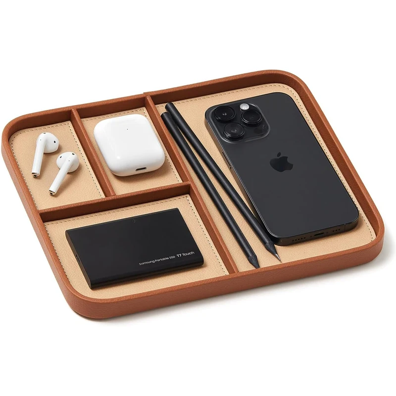 Classy Men's Desk Drawer Organizer Vegan Leather Coin Caddy Tray for Jewelry Storage