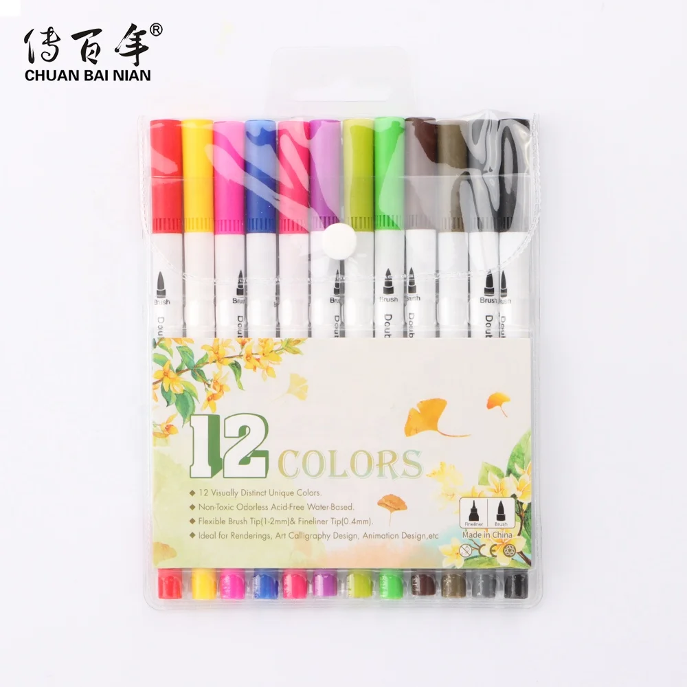 GC 100 Dual Tip Brush Pen Coloring Markers Set Flexible Brush Fineliner  Tips - Watercolor Based Markers for Adult Coloring Books Calligraphy Hand