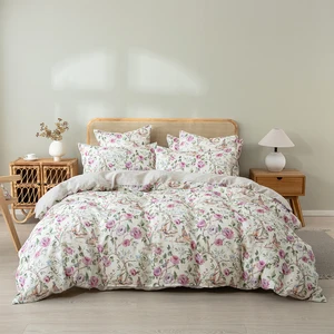 Linen Duvet Cover Sets Linen Bedding Custom Print Plant Pattern Bedroom Bedding Set