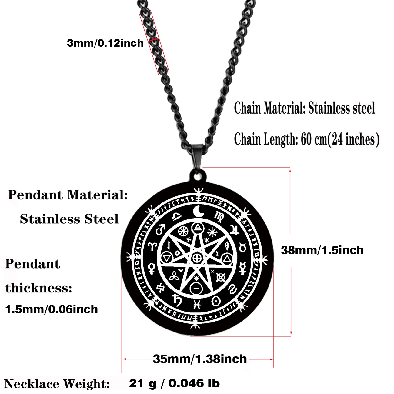 Wiccan Symbol of Protection Mandala Witches Rune Earth Zodiac Wheel of the Year Amulet Talisman Stainless Steel Pendant Necklace