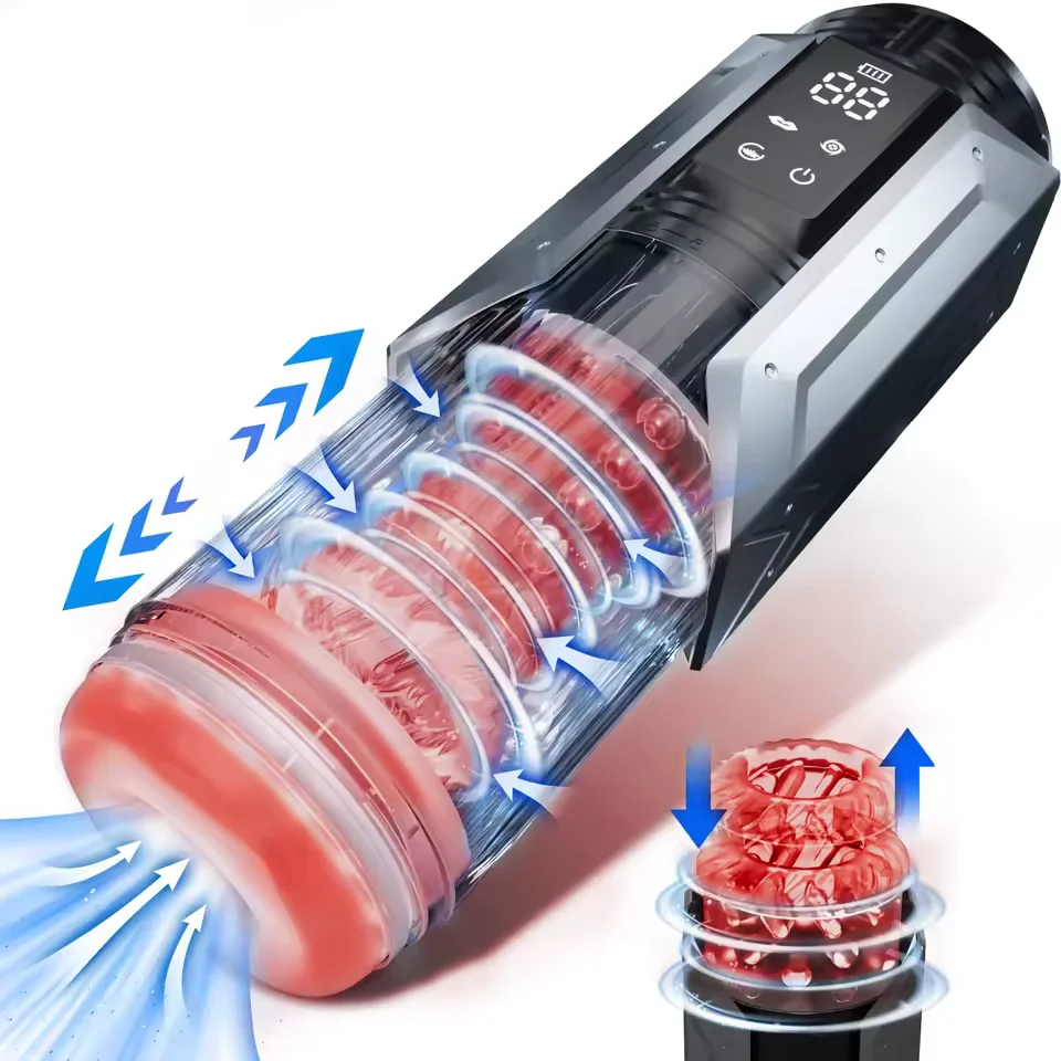 Red 3D Sleeve Textured Automatic Thrusting Rotation Male Masturbator Penis Pump Sucking Pocket Pussy Blow Job Machine Sex Toys