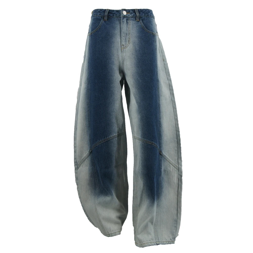 Men's Baggy Wide Leg Jeans High Quality Gradient Denim Pants Fashionable Streetwear for Male
