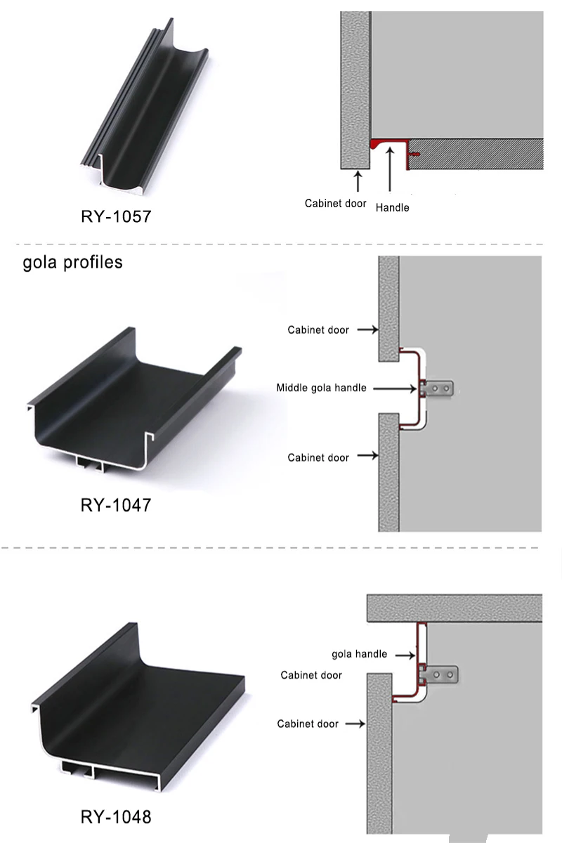 ROYEN Handleless Rail System Top Fit Aluminium Gola System Profile Handle Gola for Kitchen Cabinet