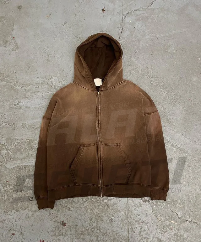 Full Zip up Hoodies and Sweatpants Sets Custom Private Label Plain 100% Cotton Fleece Thick Men Clothing Acid Wash Sweat Suits gallery 2