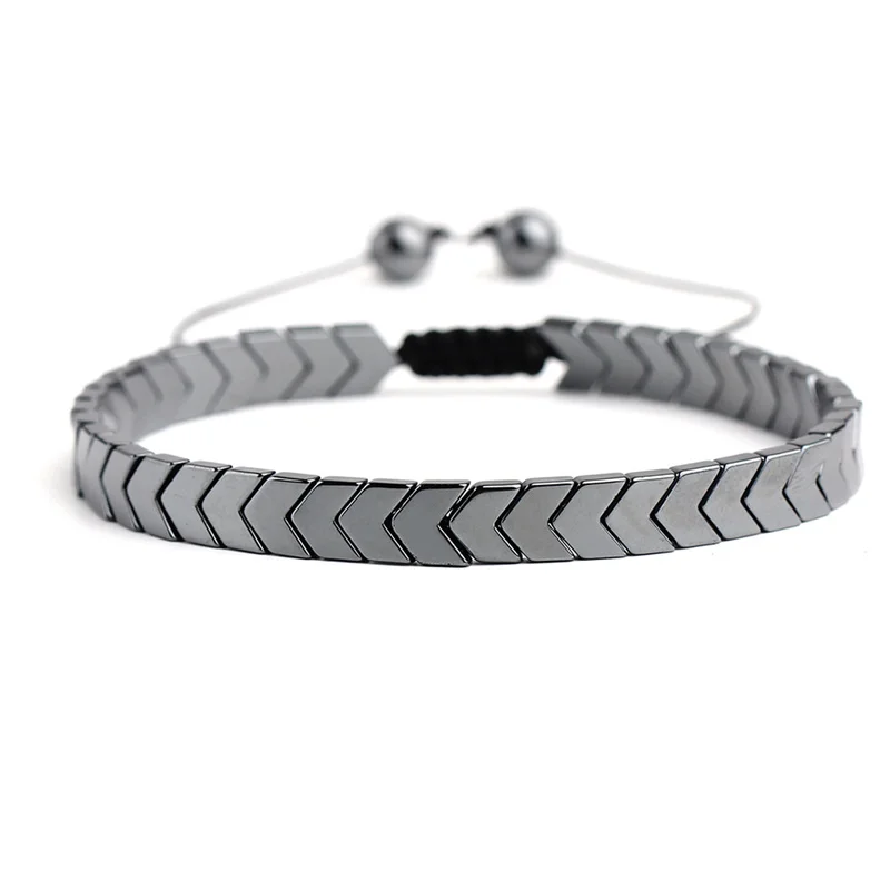 Simple Geometric Heart Arrows Hexagon Hematite Magnetic Stone Bead Handwoven Adjustable Magnet Bracelet for Mens Jewelry
