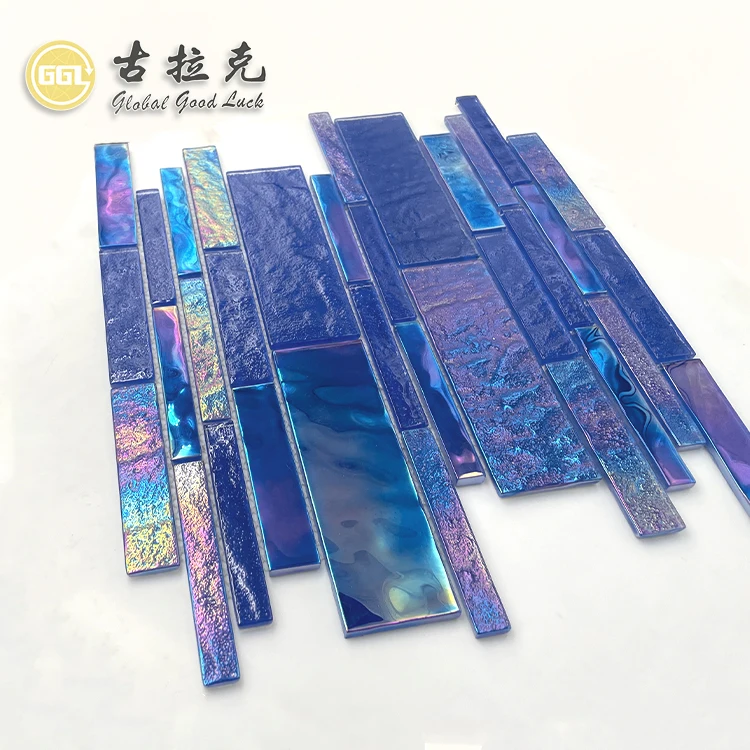 shining dark  blue color swimming pool tiles glass mosaic tile manufacture