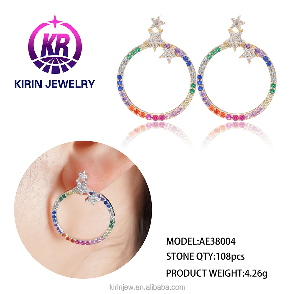 Wholesale Fashion Hoop Earrings Cheap 925 Sterling Silver Earings Set Rainbow Earrings for Women