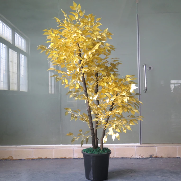 Большой большой золотой лист желая фикус завод Искусственный Поддельный Золотой баньян дерево