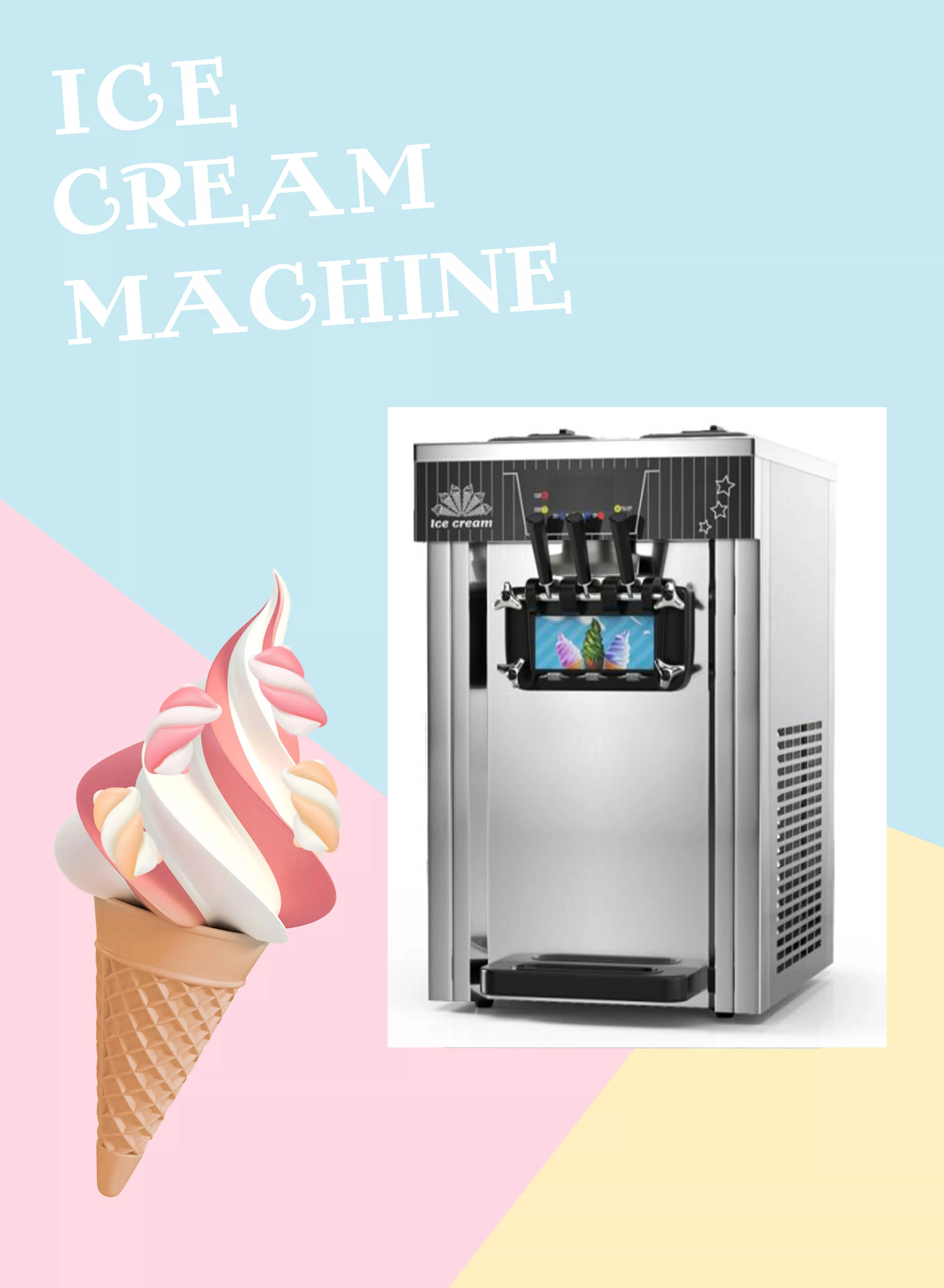 Soft Ice Cream Machine Commercial 3 Flavors Frozen Yogurt Machine Multi  Functional Popsicle Machine