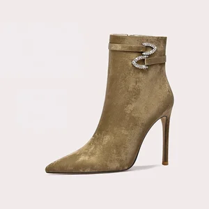 Wholesale High End Easy Wear Trendy Synthetic Leather Ankle Boots  Stiletto for Evening Party Women's High-heeled Short Boots