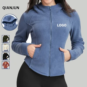 OEM ODM Women's Slim Fit Hooded Fleece-lined Yoga Jacket Thickened Gym Long-Sleeved Winter Fitness Zipper Jacket Warm