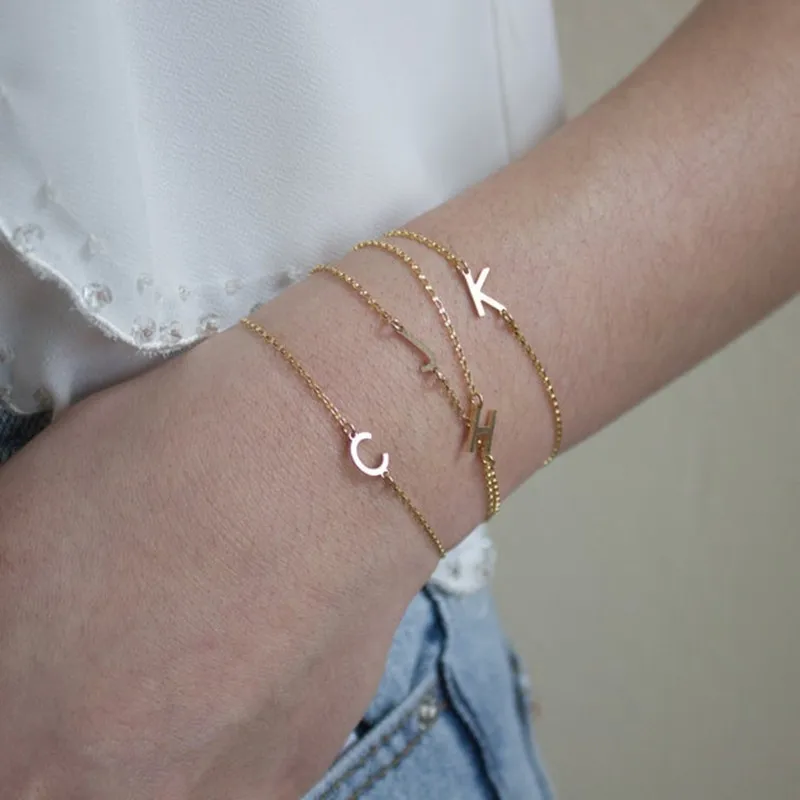 Custom Letter Bracelet Stainless Steel Chain Initial Name Zircon Bracelets  for Women Gold Jewelry