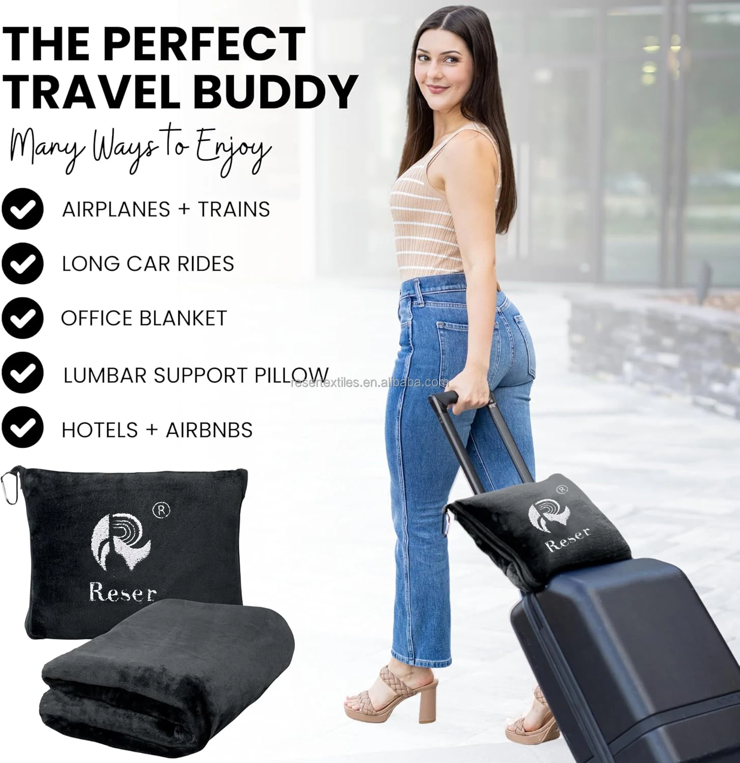 Travel Blanket Pillow Airplane Compact Packable 100% Polyester Eco-Friendly Four Seasons Flight Essentials Car Travelers Gifts